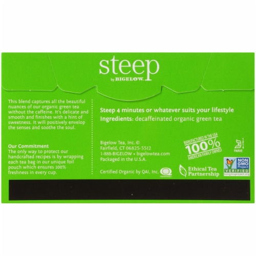 Bigelow Steep Organic Pure Green Decaffeinated Tea Perspective: back