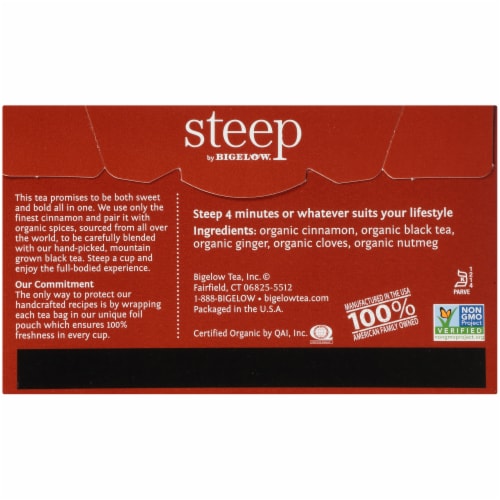 Bigelow Steep Organic Sweet Cinnamon Black Tea Bags Perspective: back