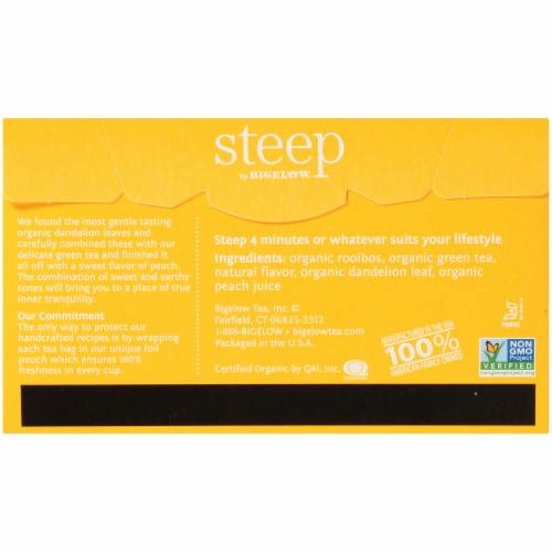 Bigelow Steep Organic Dandelion & Peach Rooibos & Green Tea Perspective: back