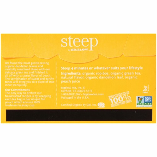 Bigelow Steep Organic Dandelion & Peach Rooibos & Green Tea Perspective: back