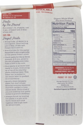 DeLallo Organic Whole Wheat Pasta Shells No 91 Perspective: back