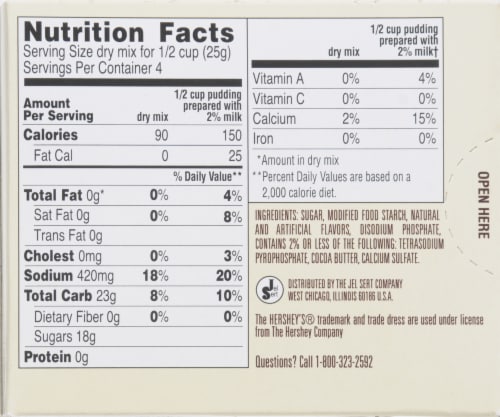 Hershey's Instant White Chocolate Pudding Perspective: back