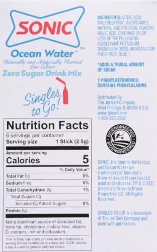 Sonic™ Ocean Water™ Zero Sugar Drink Mix Singles to Go! Perspective: back