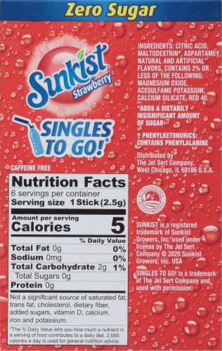 Sunkist® Soda Singles to Go Strawberry Drink Mix Perspective: back