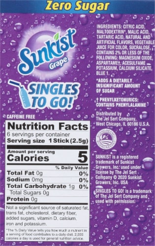 Sunkist® Soda Singles to Go Grape Drink Mix Perspective: back