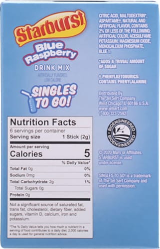 Starburst™ Blue Raspberry Singles to Go Drink Mix Perspective: back