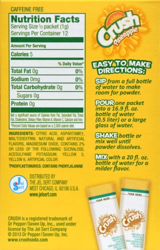 Crush Pineapple Sugar Free Singles-To-Go Packets Perspective: back