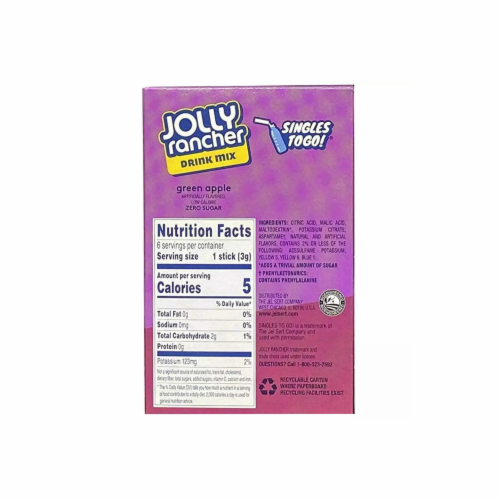 Jolly Rancher Green Apple Drink Mix Sugar Free - 6 Ct - Pack of 3 Perspective: back