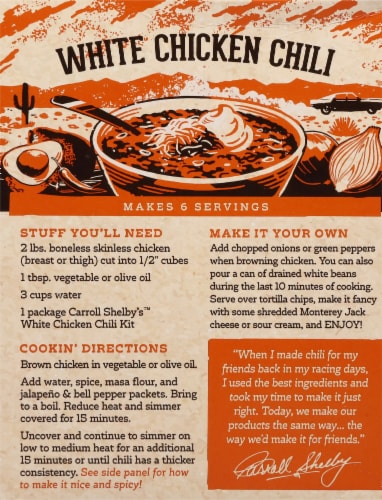 Carroll Shelby's™ White Chicken Chili Kit Perspective: back