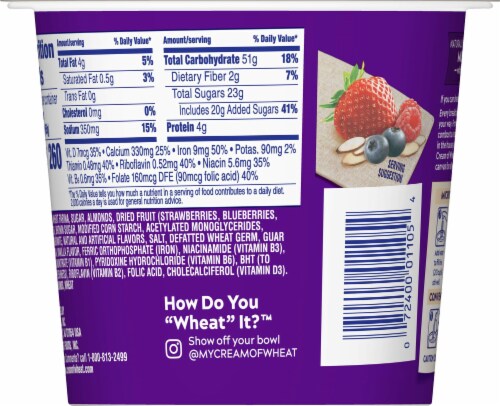 Cream of Wheat® To-Go Mixed Berry with Almonds Instant Hot Cereal Perspective: back
