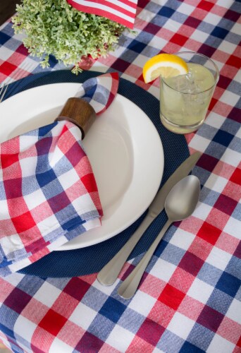 DII Red, White & Blue Check Tablecloth 70 Round Perspective: back