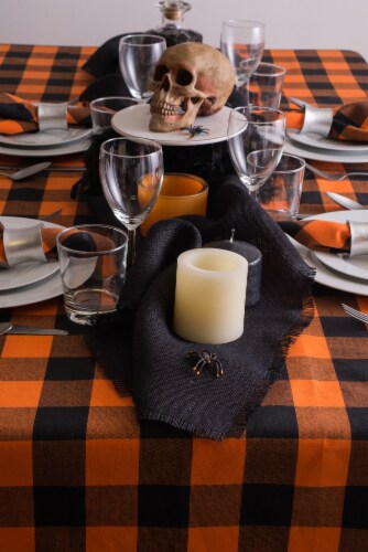 DII Orange Buffalo Check Tablecloth Perspective: back