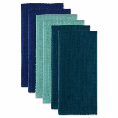 Design Imports CAMZ12450 Recycled Cotton Waffle Dishtowel Set, Assorted Blues - Set of 6 Perspective: back