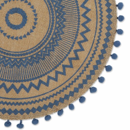 DII French Blue Aztec Print On Natural Round Jute Placemat (Set of 6) Perspective: back