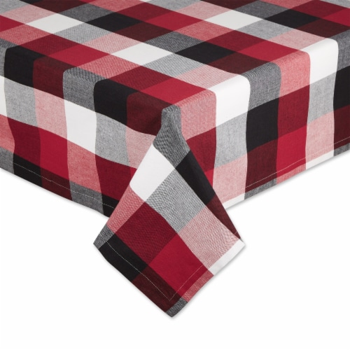 DII Cardinal Red Tri Color Check Tablecloth Perspective: back