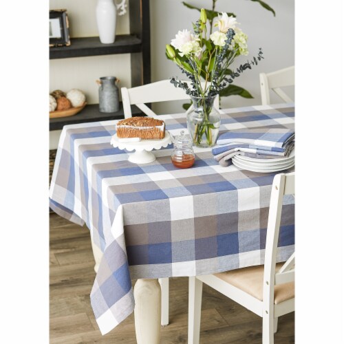 DII French Blue Tri Color Check Tablecloth Perspective: back