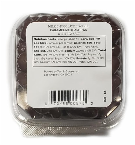 Torn & Glasser Milk Chocolate Covered Carmelized Cashews with Sea Salt Perspective: back