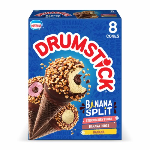 Drumstick Banana Split Strawberry Fudge/Banana Fudge/Banana Frozen Dairy Dessert Cones Perspective: back