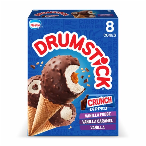 Drumstick Crunch Dipped Vanilla Fudge/Vanilla Caramel/Vanilla Frozen Dairy Dessert Cones Perspective: back