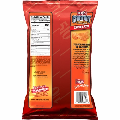 Herr's Gameday Cheesy Pizza Ripple Potato Chips Perspective: back