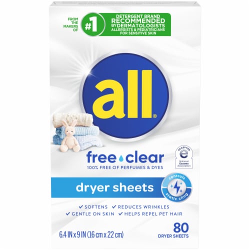 All® Free Clear Fabric Softener Dryer Sheets for Sensitive Skin Perspective: back