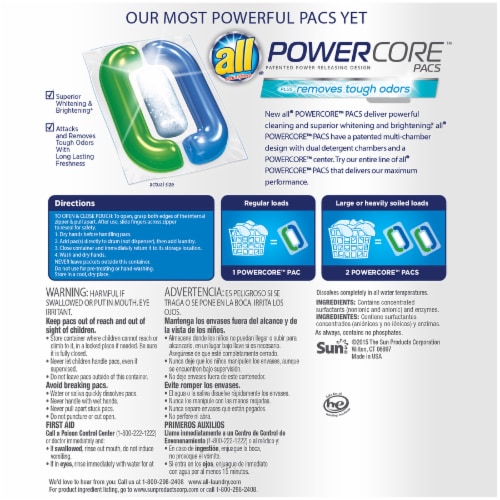 All Powercore Pacs With Stainlifters Original Scent Laundry Detergent Pods Perspective: back