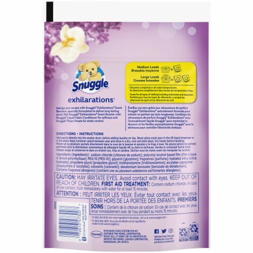 Snuggle Exhilarations Lavender & Vanilla Orchid Scent Booster Pacs Fabric Softener Perspective: back