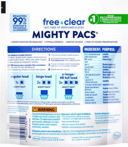 All Stainlifters Free Clear Odor Relief Mighty Pacs Laundry Detergent Pods Perspective: back