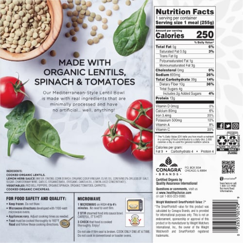 Healthy Choice Simply Steamers Mediterranean-Style Lentil Bowl Frozen Meal Perspective: back