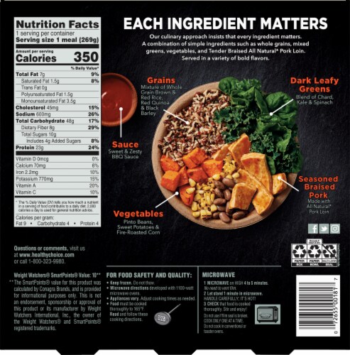 Healthy Choice Power Bowls Sweet & Zesty BBQ Seasoned Pork Frozen Meal Perspective: back