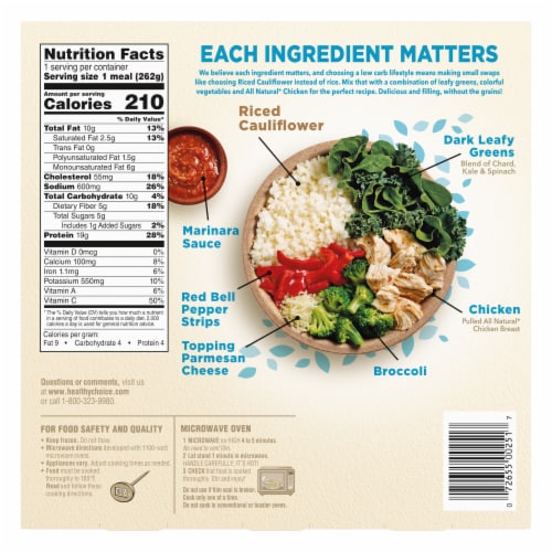 Healthy Choice Chicken Marinara with Riced Cauliflower Power Bowl Frozen Meal Perspective: back