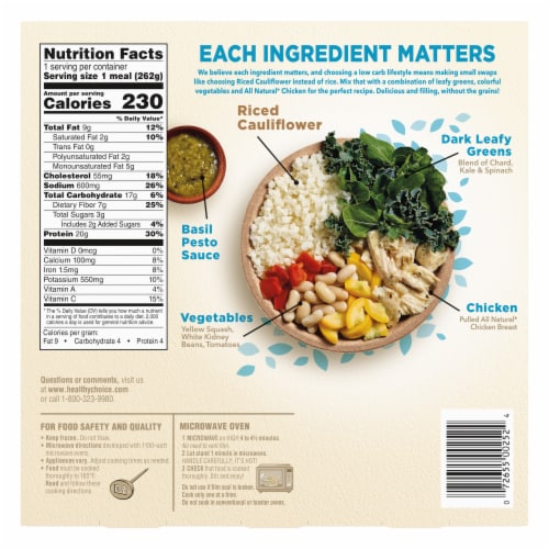 Healthy Choice Power Bowls Basil Pesto Chicken Frozen Meal Perspective: back