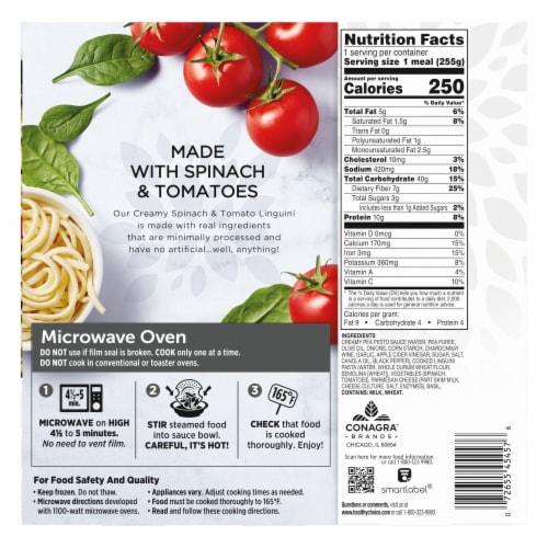 Healthy Choice Simply Steamers Creamy Spinach & Tomato Linguini Frozen Meal Perspective: back