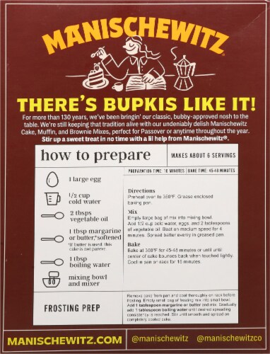 Manischewitz Extra Moist Chocolate Cake Mix with Frosting Perspective: back