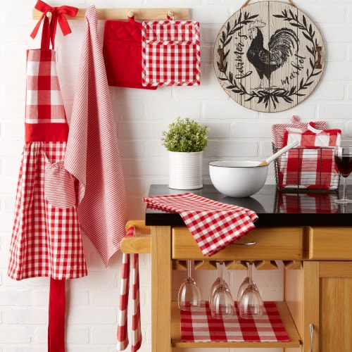 Design Imports Z02404 Assorted Red & White Dishtowel - Set of 3 Perspective: back