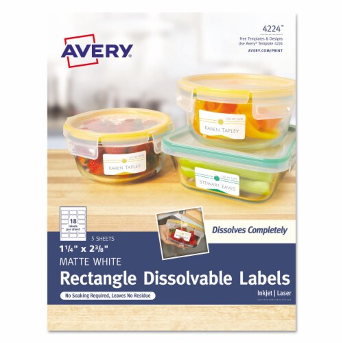 White Dissolvable Labels w/ Sure Feed, 1.25 x 2.38, White, 90/PK