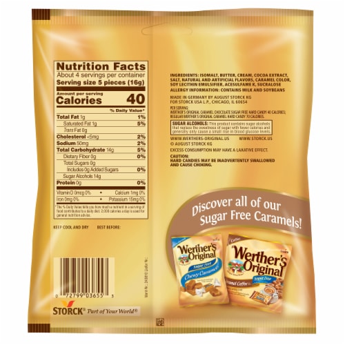 Werther's Original Sugar Free Chocolate Caramel Hard Candies Perspective: back