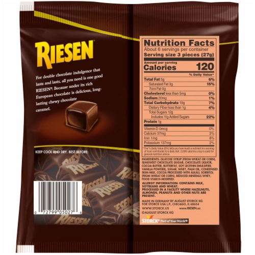 Riesen Chocolate Covered Chewy Caramel Candy Perspective: back