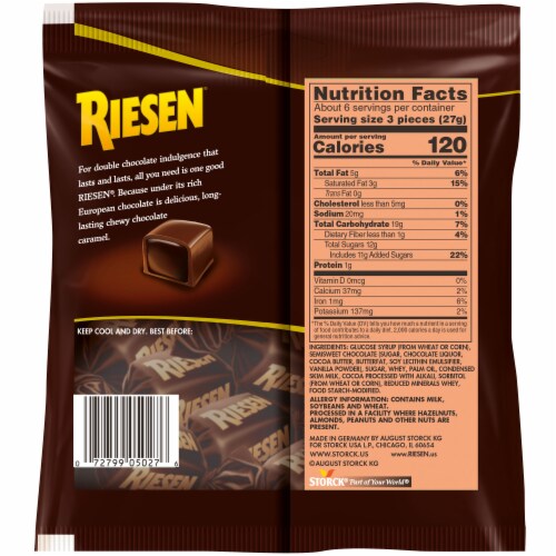 Riesen Chocolate Covered Chewy Caramel Candy Perspective: back
