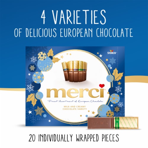 Merci Finest Christmas Assorted Milk Chocolate Candy Gift Box Perspective: back