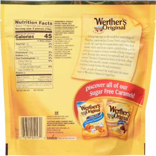 Werthers Original Hard Sugar Free Caramel Candy Perspective: back