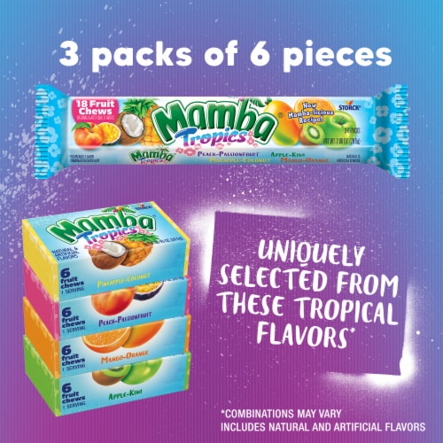 Mamba® Tropics Fruit Chews Chewy Candy Stick Pack Perspective: back