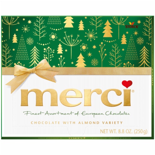 Merci Finest Assorted Almond Chocolate Candy Gift Box Perspective: back
