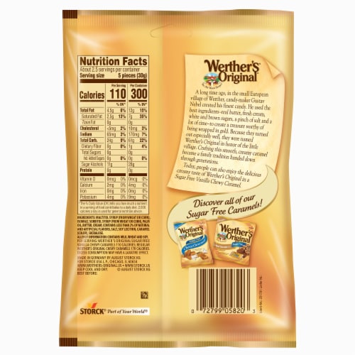 Werther's Original Sugar Free Vanilla Chewy Caramel Candies Perspective: back