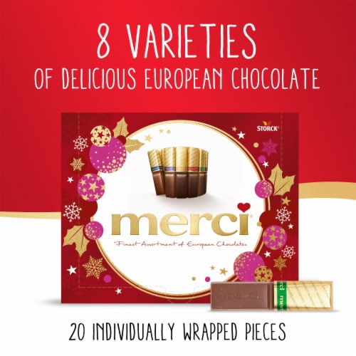 Merci Finest Assortment of European Chocolates Holiday Gift Box Perspective: back