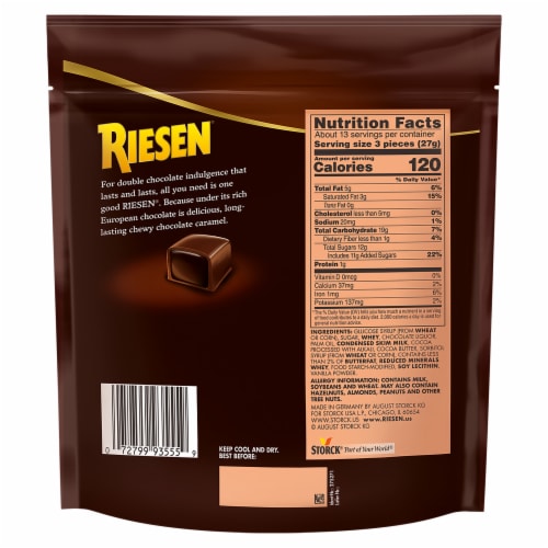 Riesen Chocolate Covered Chewy Caramel Candy Share Size Perspective: back