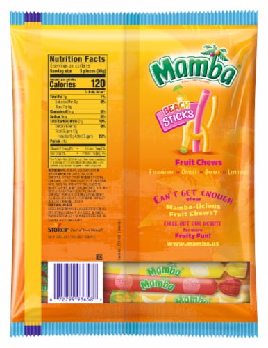 Mamba® Beach Sticks Fruit Chews Candy Bag Perspective: back