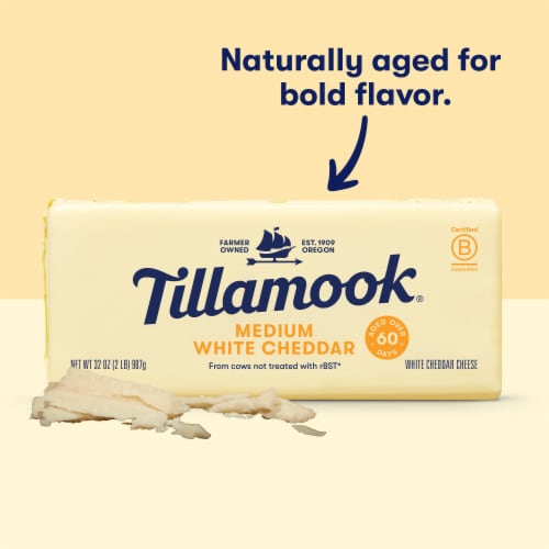 Tillamook Medium White Cheddar Cheese Block Perspective: back