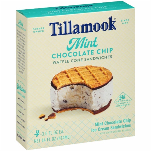 Tillamook Mint Chocolate Chip Waffle Cone Ice Cream Sandwiches Perspective: back