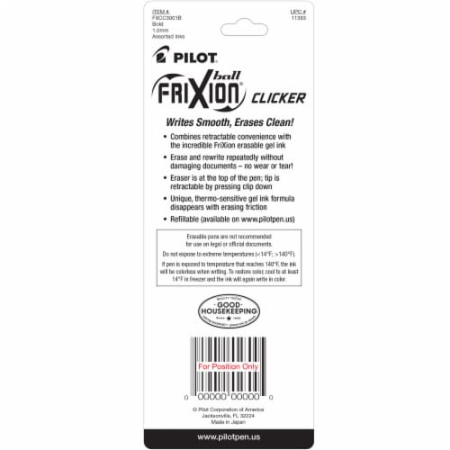Pilot® Frixion Clicker Erasable Pens 3 Pack Perspective: back